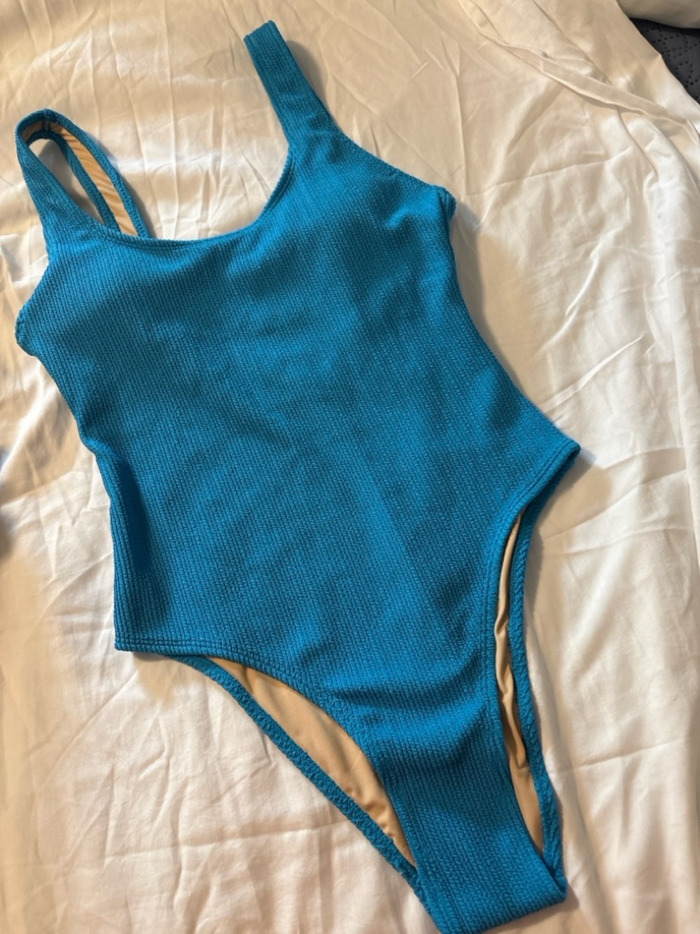 Girls' Bright Blue Ribbed One-Piece Swimsuit